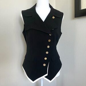 Military Inspired Black Vest with White Trim and Gold Tone Buttons Sz 4